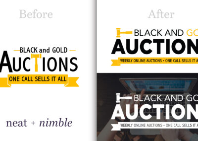Black and Gold Auctions logo before and after